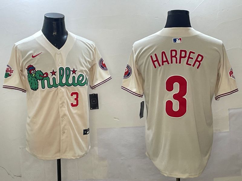 Men Philadelphia Phillies #3 Harper Cream Three generations Joint Name Game 2025 Nike MLB Jersey style 4->philadelphia phillies->MLB Jersey